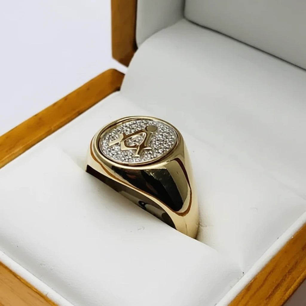 9ct YG Diamond Set Masonic Ring