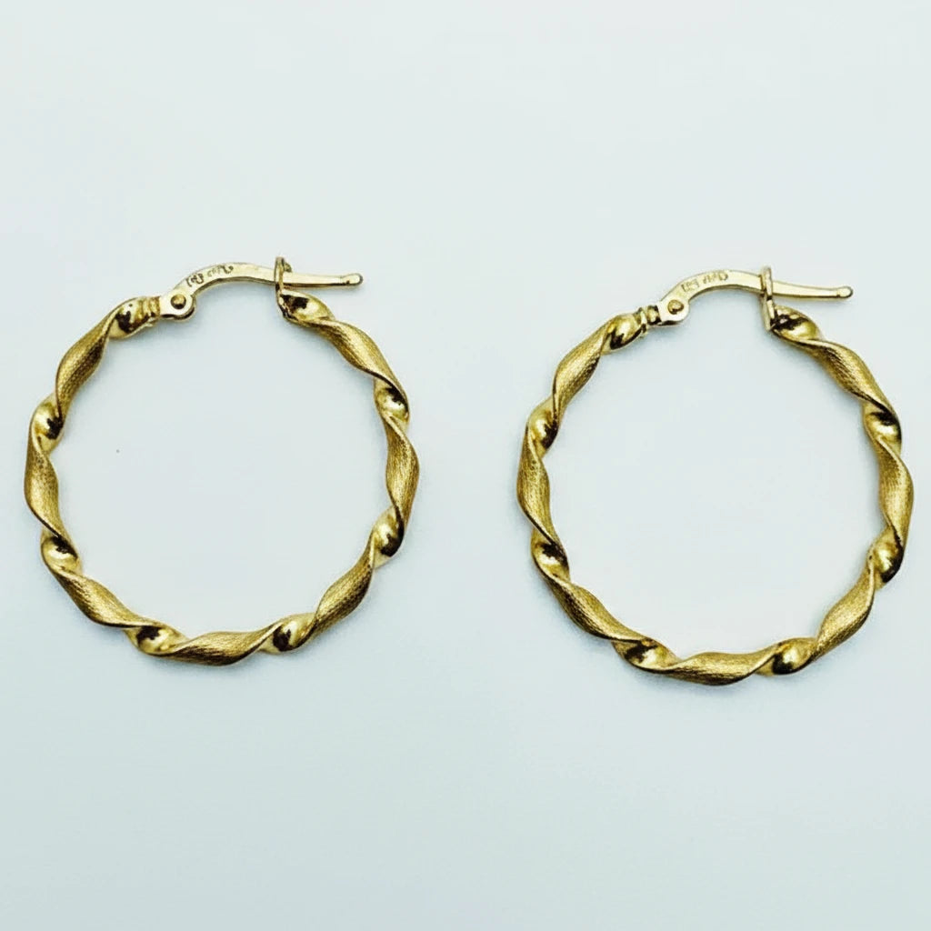 Medium 9ct YG Brushed Twist Creole Earrings