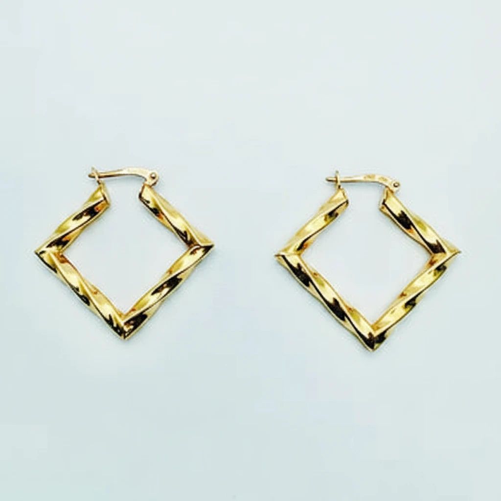 Medium 9ct YG Twist Square Creole Earrings