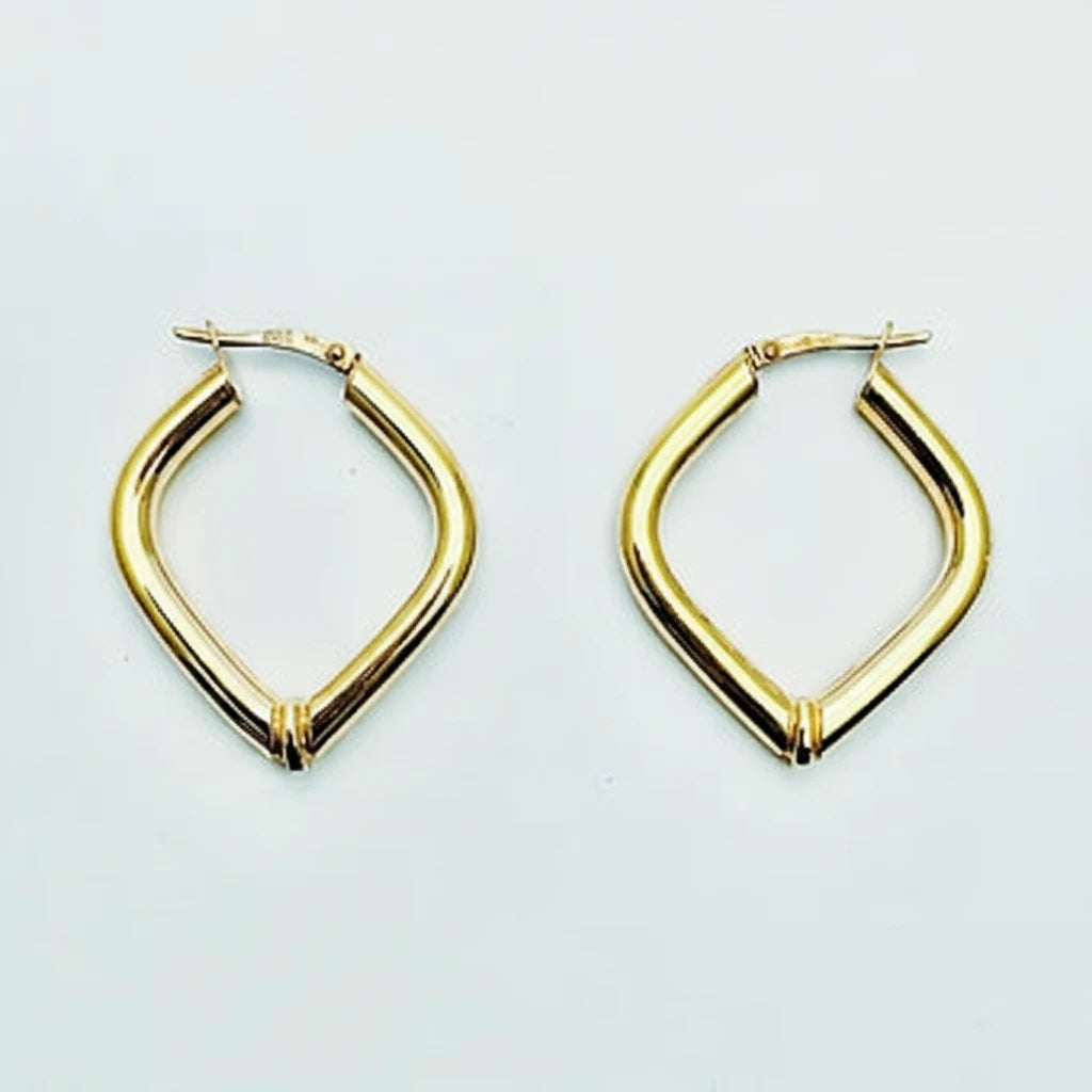 Medium 9ct YG Rhombus Shaped Creole Earrings