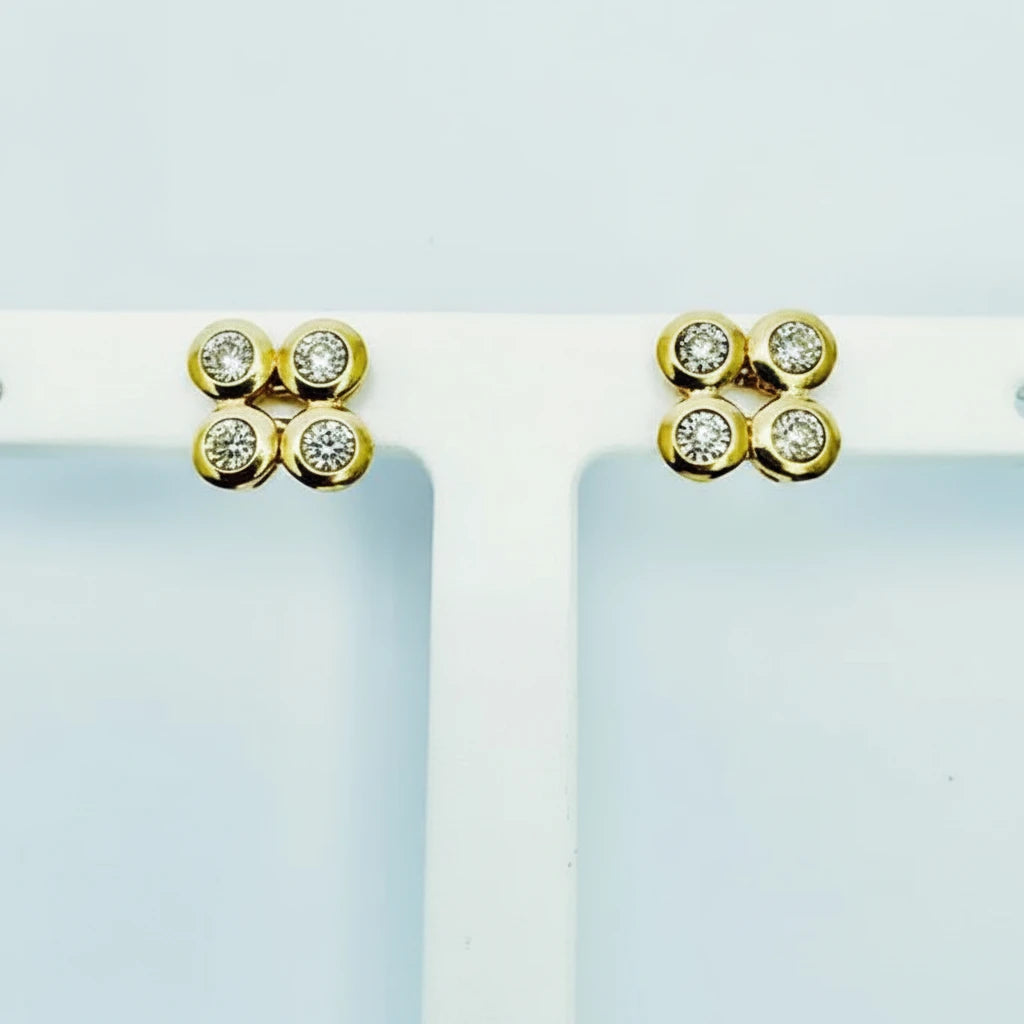 9ct YG 4 Stone Diamond Illusion Set Stud Earrings