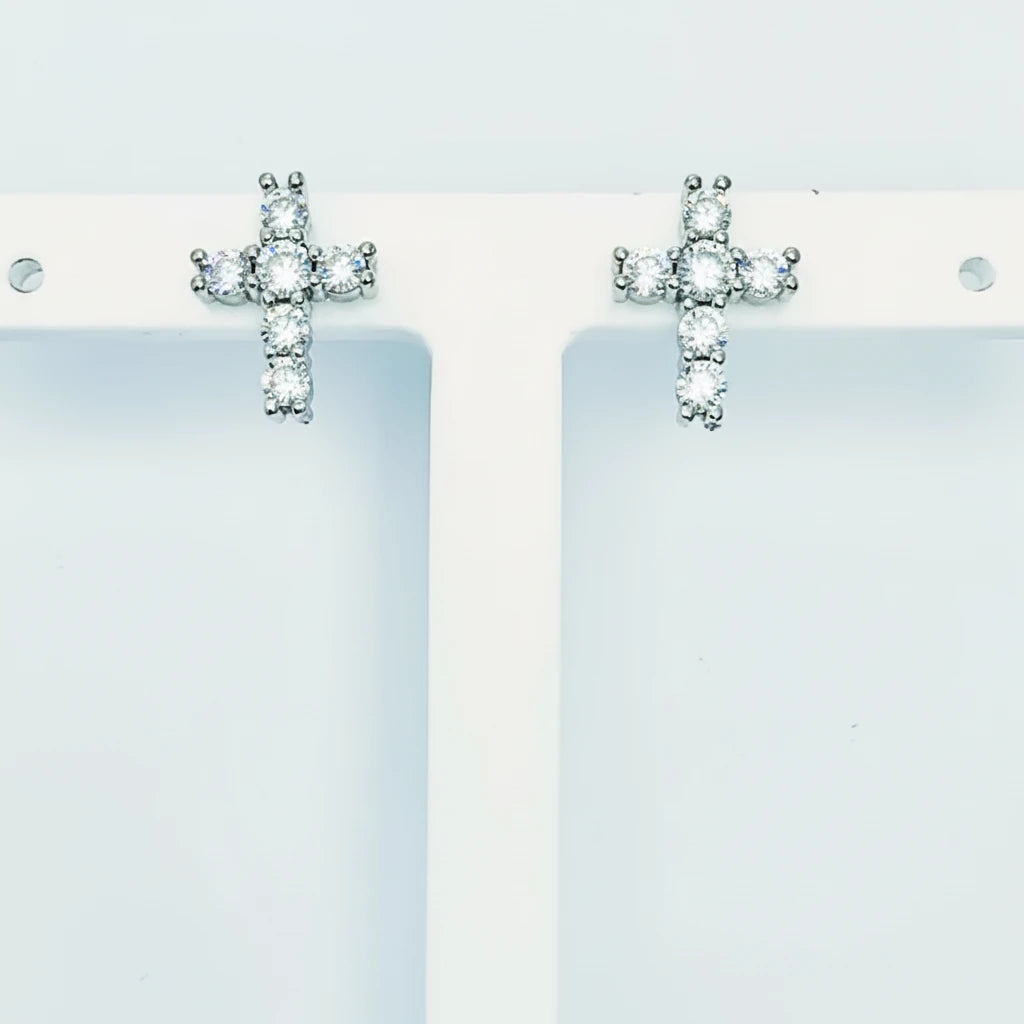 9ct WG CZ set Cross Stud Earrings