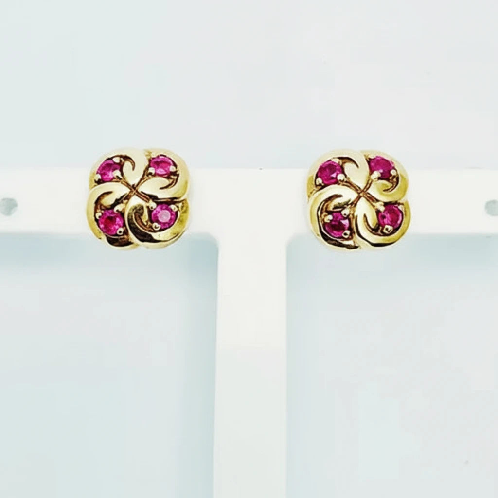 9ct YG Ruby Swirl Stud Earrings