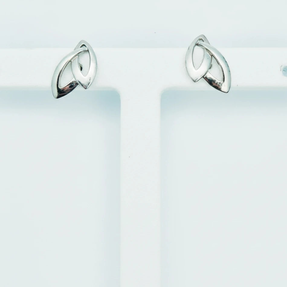 9ct WG Eye Shape Crossover Stud Earrings