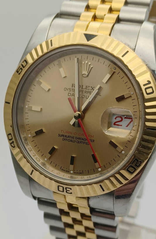 36mm 2011 Men’s Rolex Two Tone Turn-O-Graph Watch
