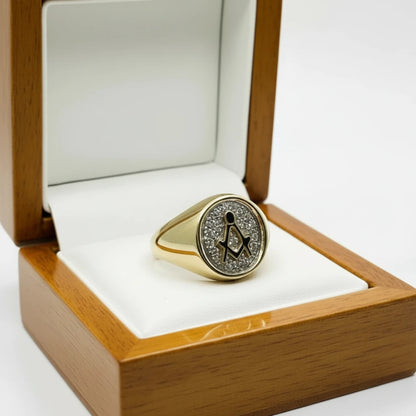 9ct YG Diamond Set Masonic Ring