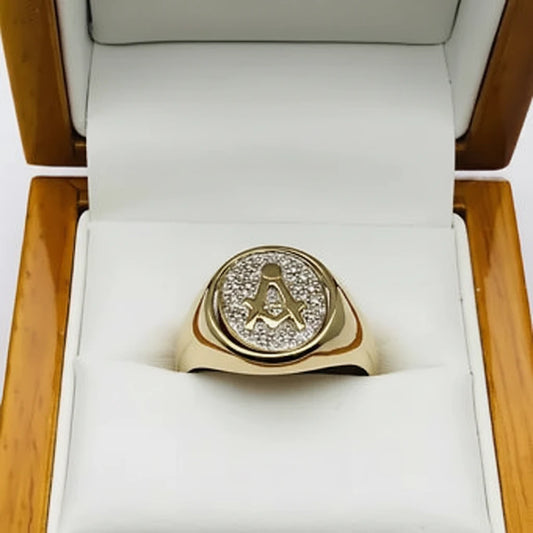9ct YG Diamond Set Masonic Ring