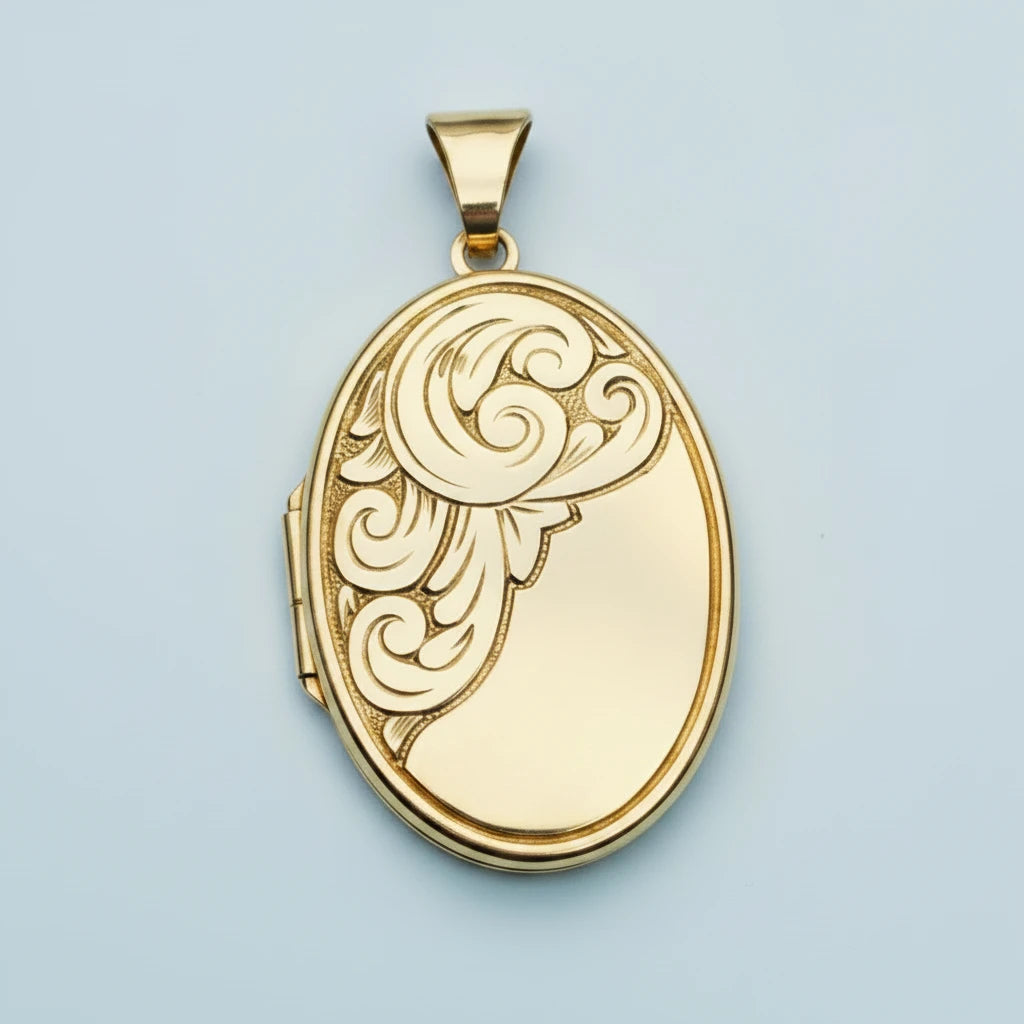 9ct YG Large Oval Engraved Locket