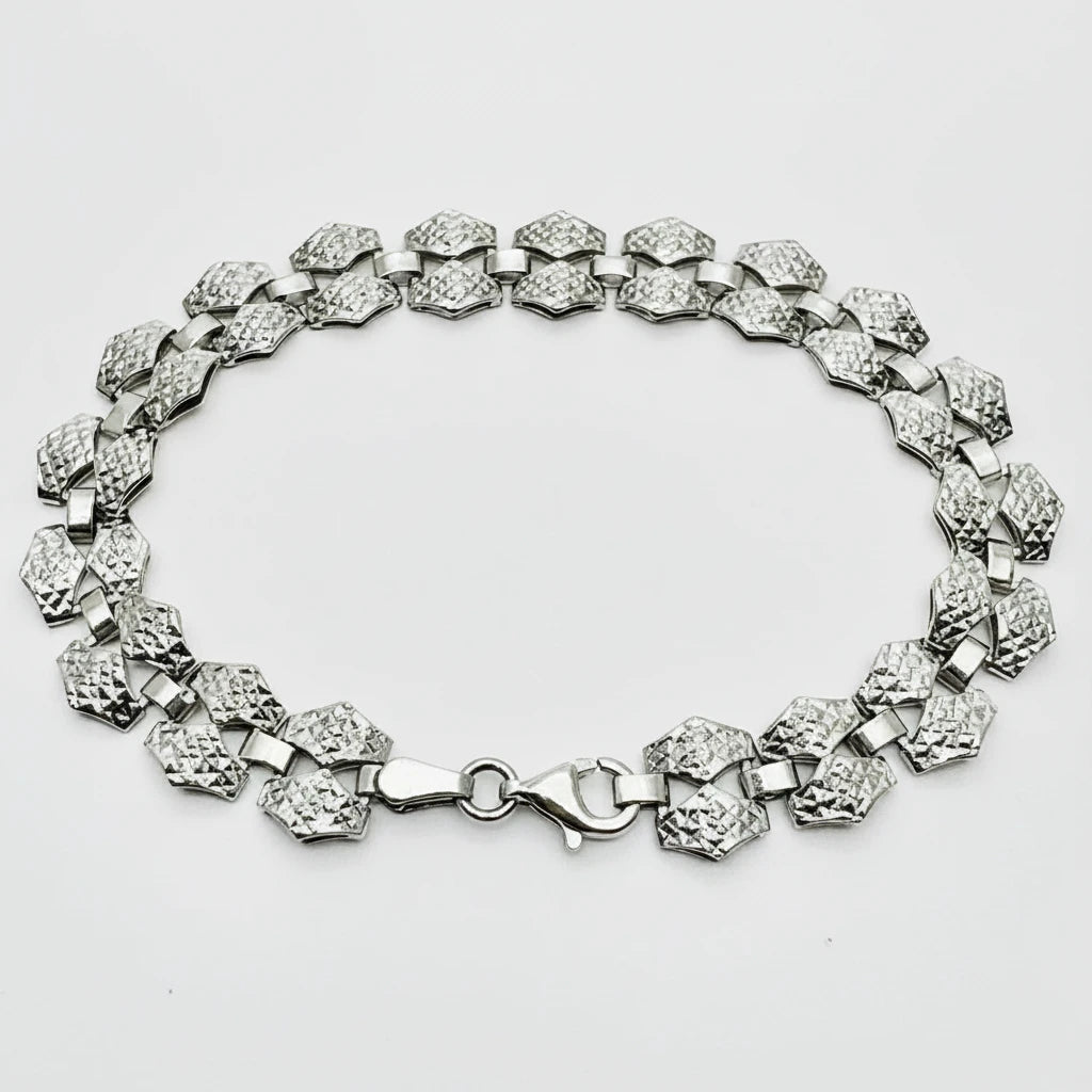 Women's 9ct WG Diamond Cut Double Link Bracelet
