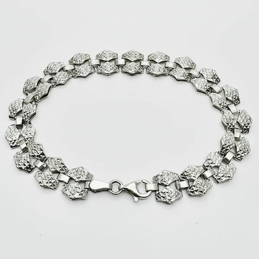 Women's 9ct WG Diamond Cut Double Link Bracelet