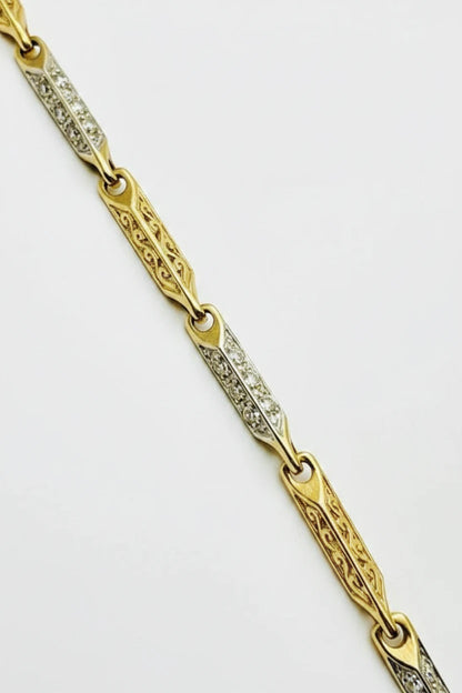 Women's Thin 9ct Y&WG Pattern and CZ set Bar Bracelet