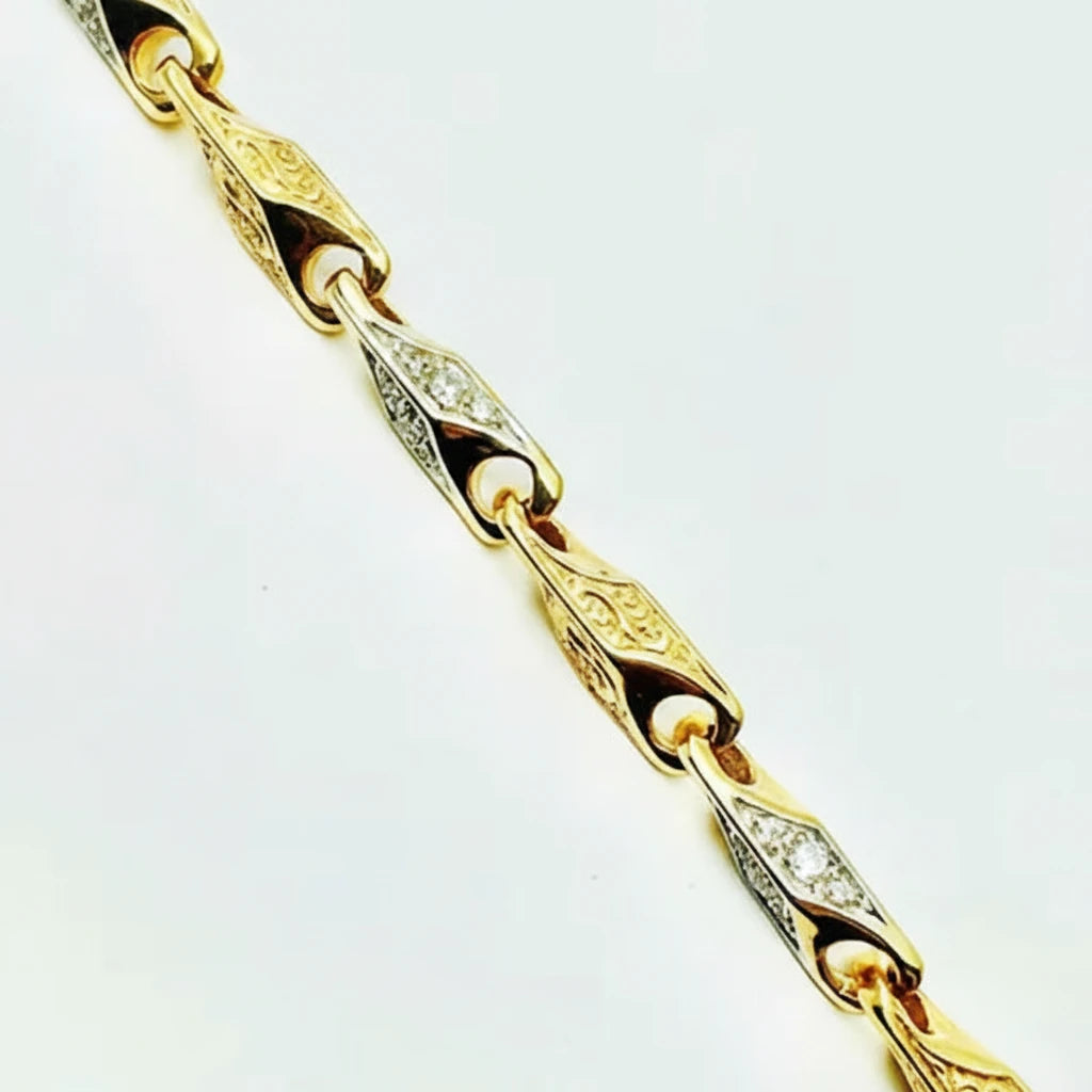 Women's Thick 9ct Y&WG Pattern and CZ set Bar Bracelet