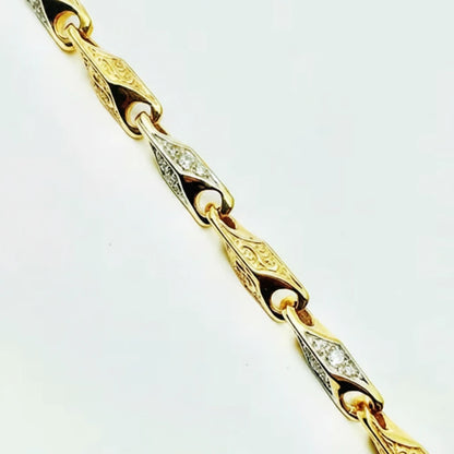 Women's Thick 9ct Y&WG Pattern and CZ set Bar Bracelet