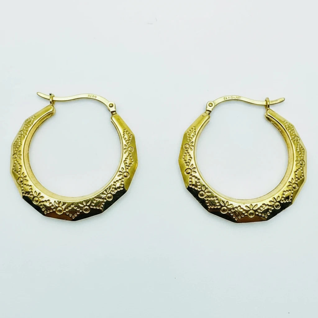 Medium 9ct YG Pattern Creole Earrings