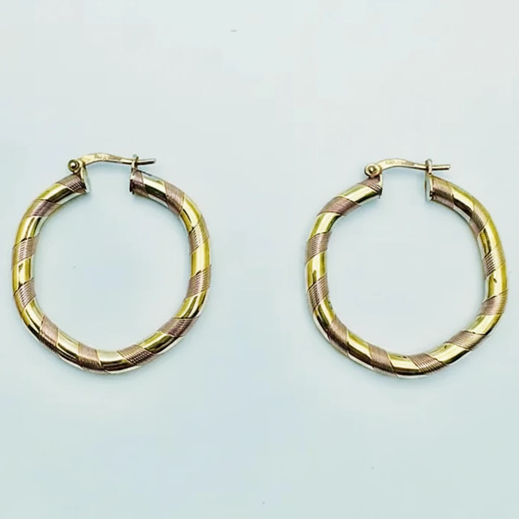 Medium 9ct YG Stripe Pattern Creole Earrings