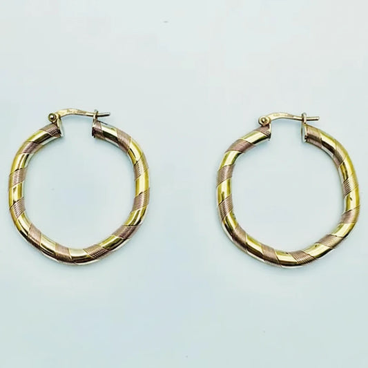 Medium 9ct YG Stripe Pattern Creole Earrings