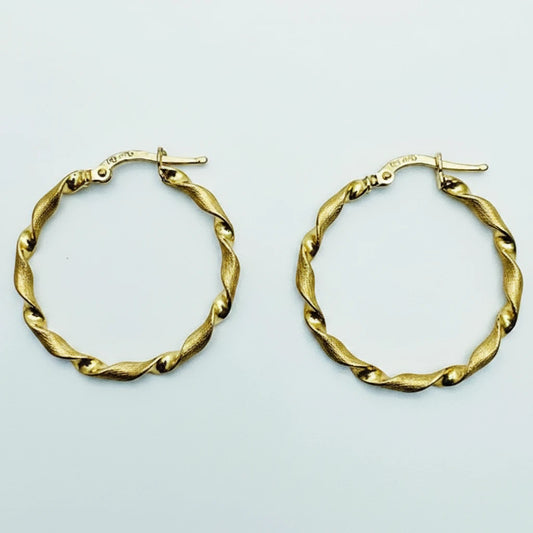 Medium 9ct YG Brushed Twist Creole Earrings