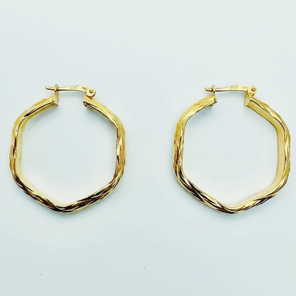 Medium 9ct YG Pattern Creole Earrings