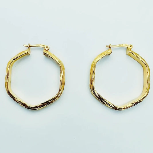 Medium 9ct YG Pattern Creole Earrings