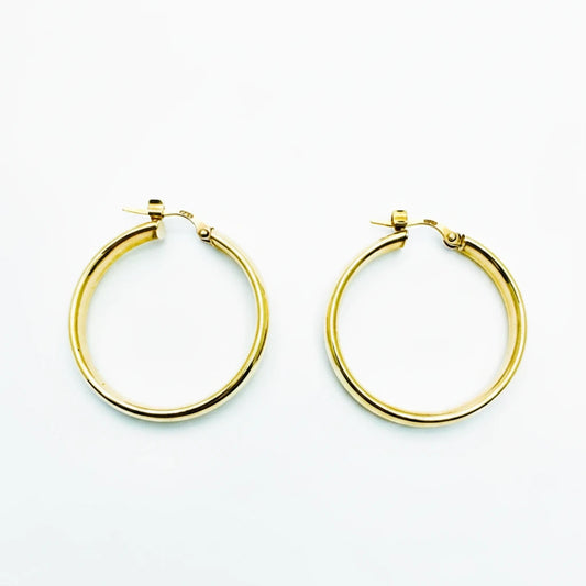 Medium 9ct YG Plain Hoop Earrings