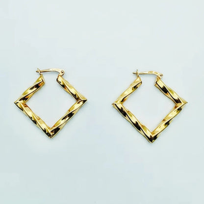 Medium 9ct YG Twist Square Creole Earrings
