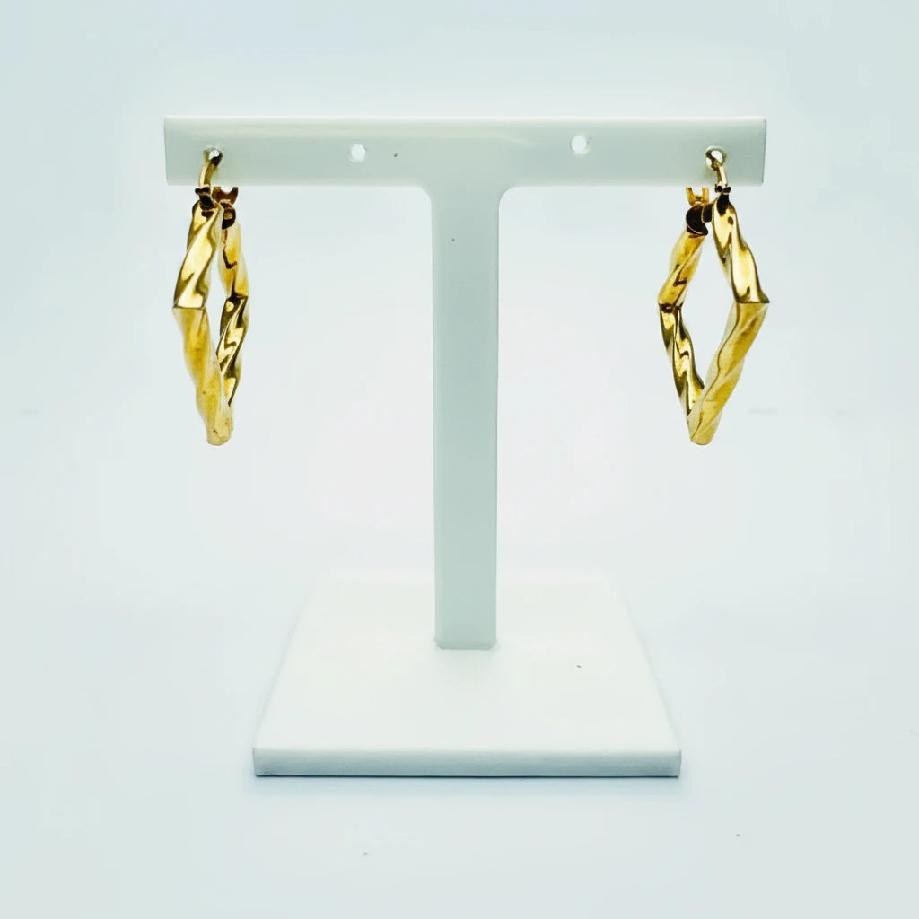Medium 9ct YG Twist Square Creole Earrings