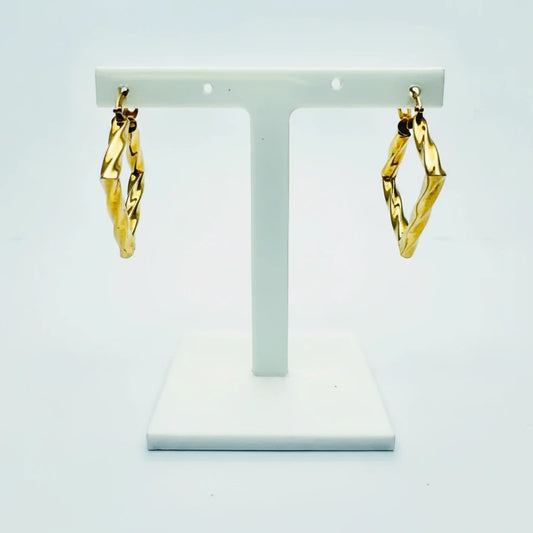 Medium 9ct YG Twist Square Creole Earrings