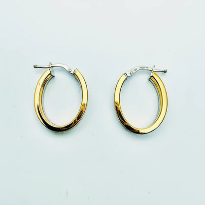 Medium 9ct Y&WG Oval Creole Earrings