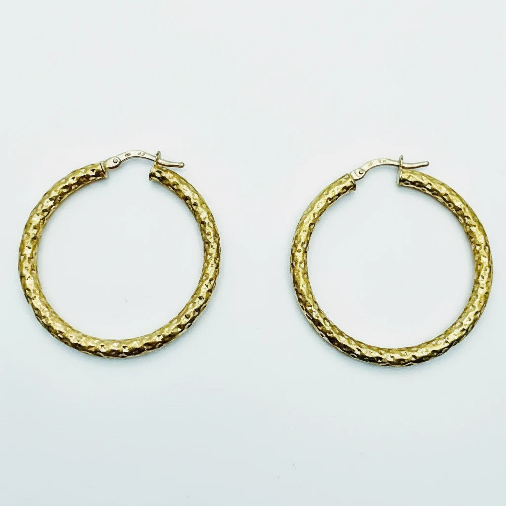Large 9ct YG Patterned Hoop Earrings