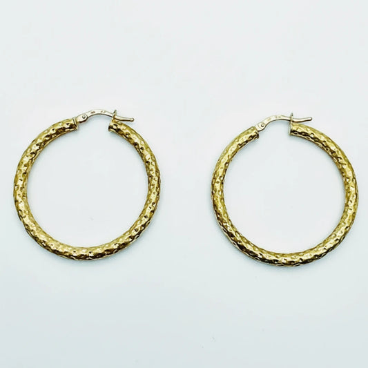 Large 9ct YG Patterned Hoop Earrings