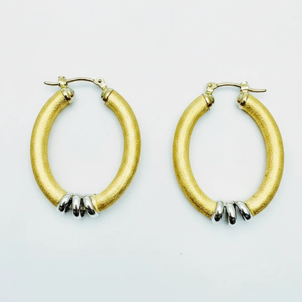 Medium 9ct Y&WG Oval Creole Earrings