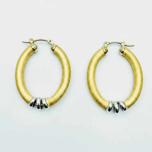 Medium 9ct Y&WG Oval Creole Earrings