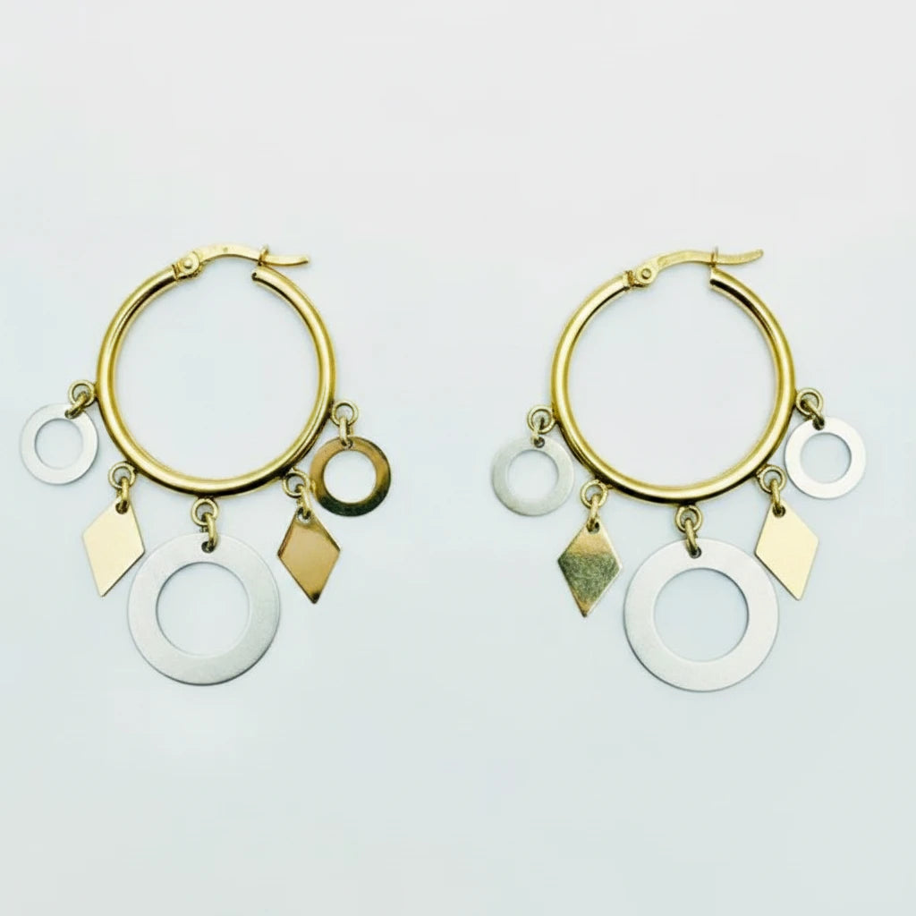 Medium 9ct Y&WG Hoop Dropper Earrings