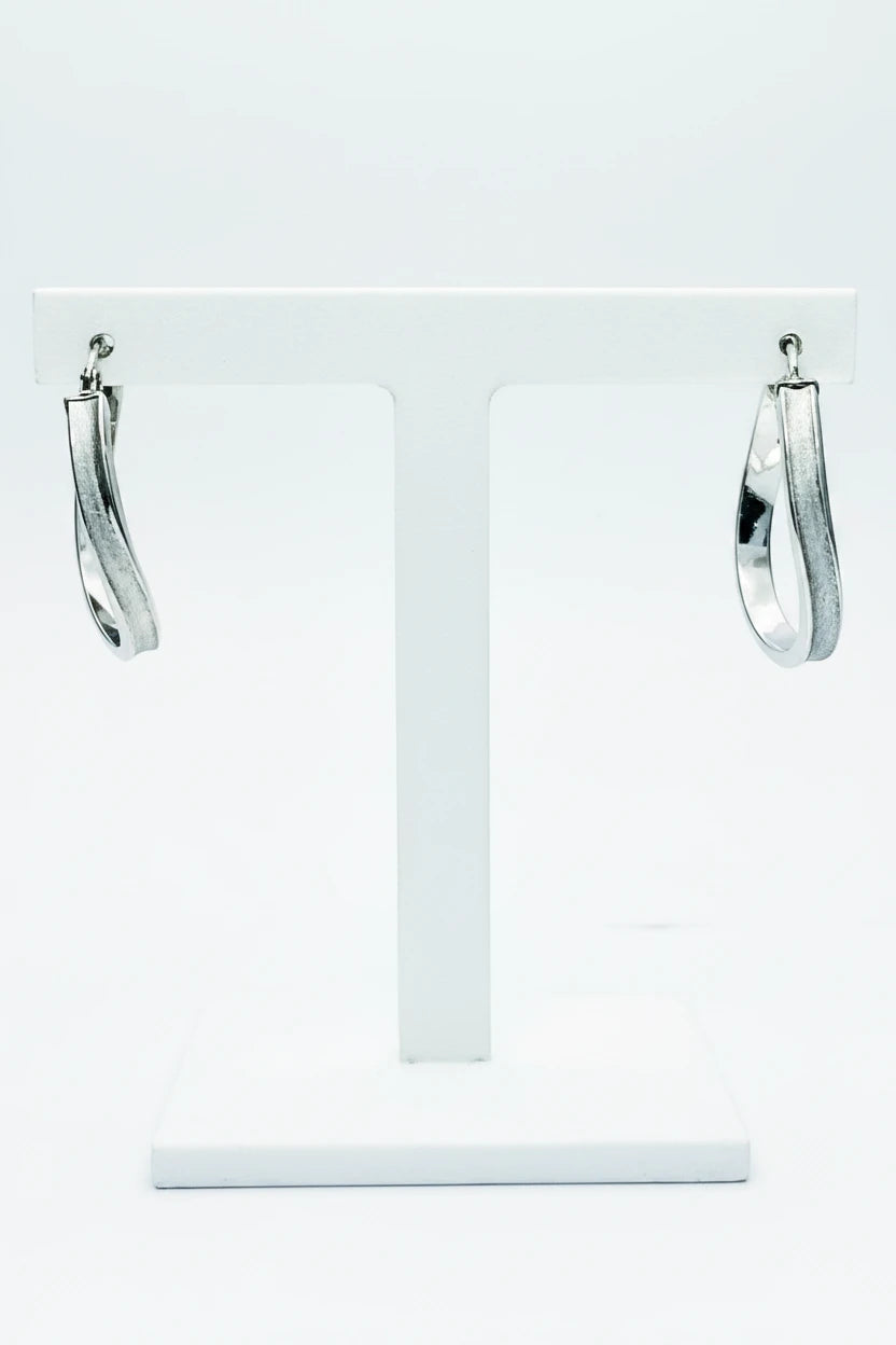 Medium 9ct WG Brushed Curved Creole Earrings