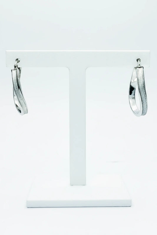 Medium 9ct WG Brushed Curved Creole Earrings