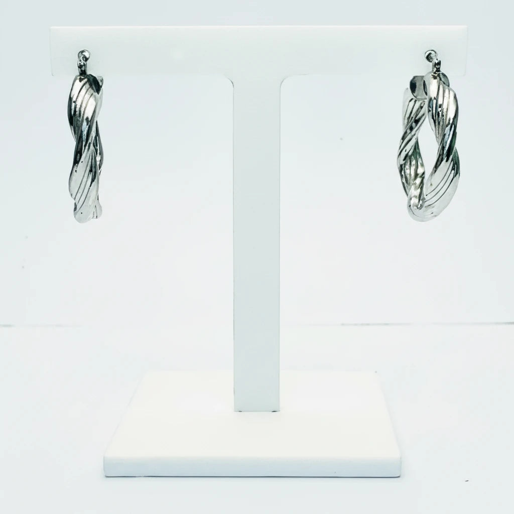 Medium 9ct WG Plain Twisted Creole Earrings