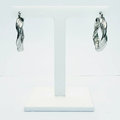 Medium 9ct WG Plain Twisted Creole Earrings