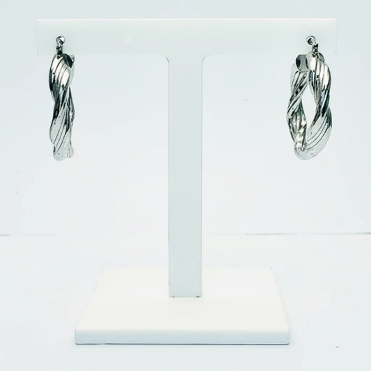 Medium 9ct WG Plain Twisted Creole Earrings