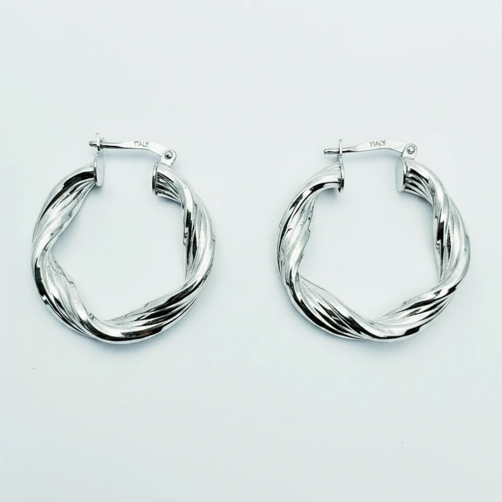 Medium 9ct WG Plain Twisted Creole Earrings