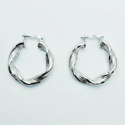 Medium 9ct WG Plain Twisted Creole Earrings