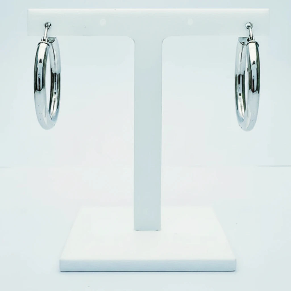 Medium 9ct WG Thick Hollow Hoop Earrings