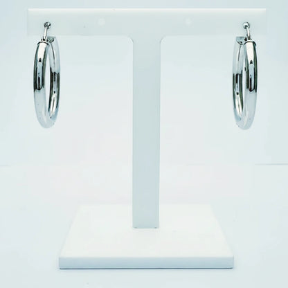 Medium 9ct WG Thick Hollow Hoop Earrings