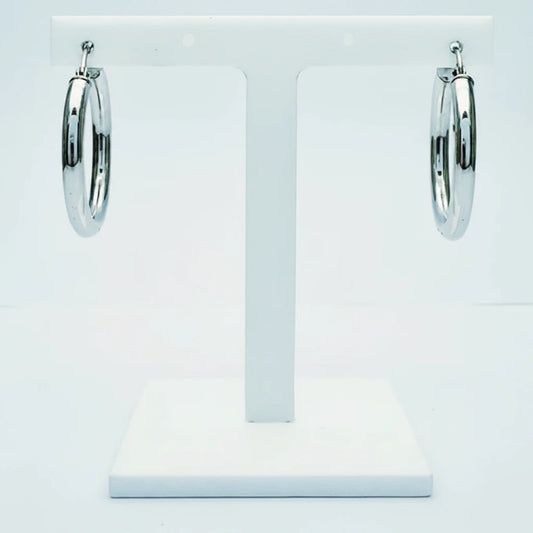 Medium 9ct WG Thick Hollow Hoop Earrings