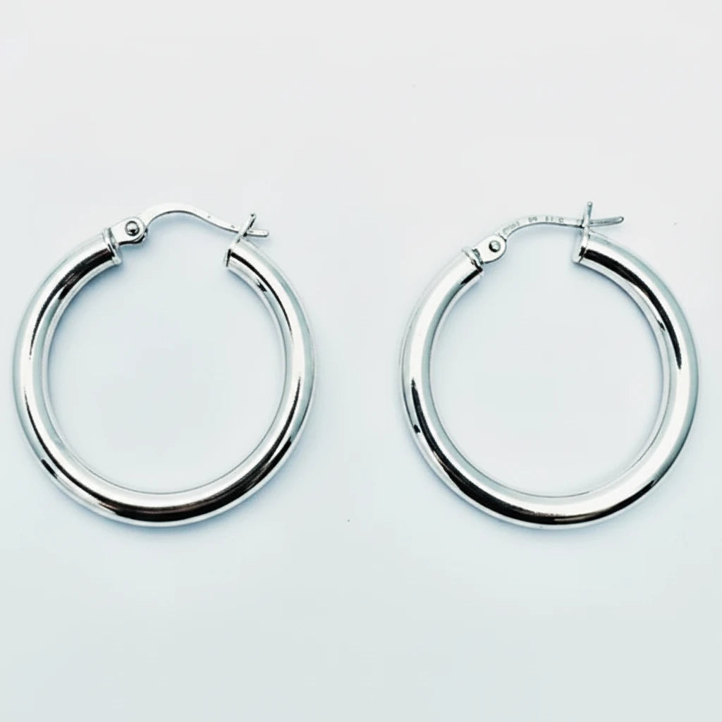 Medium 9ct WG Thick Hollow Hoop Earrings