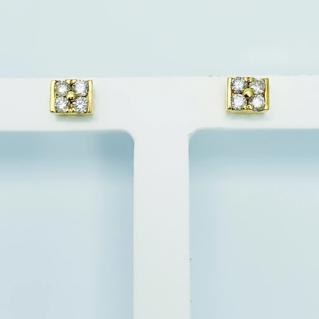 18ct YG 4 Diamond Set Stud