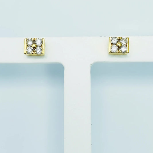 18ct YG 4 Diamond Set Stud
