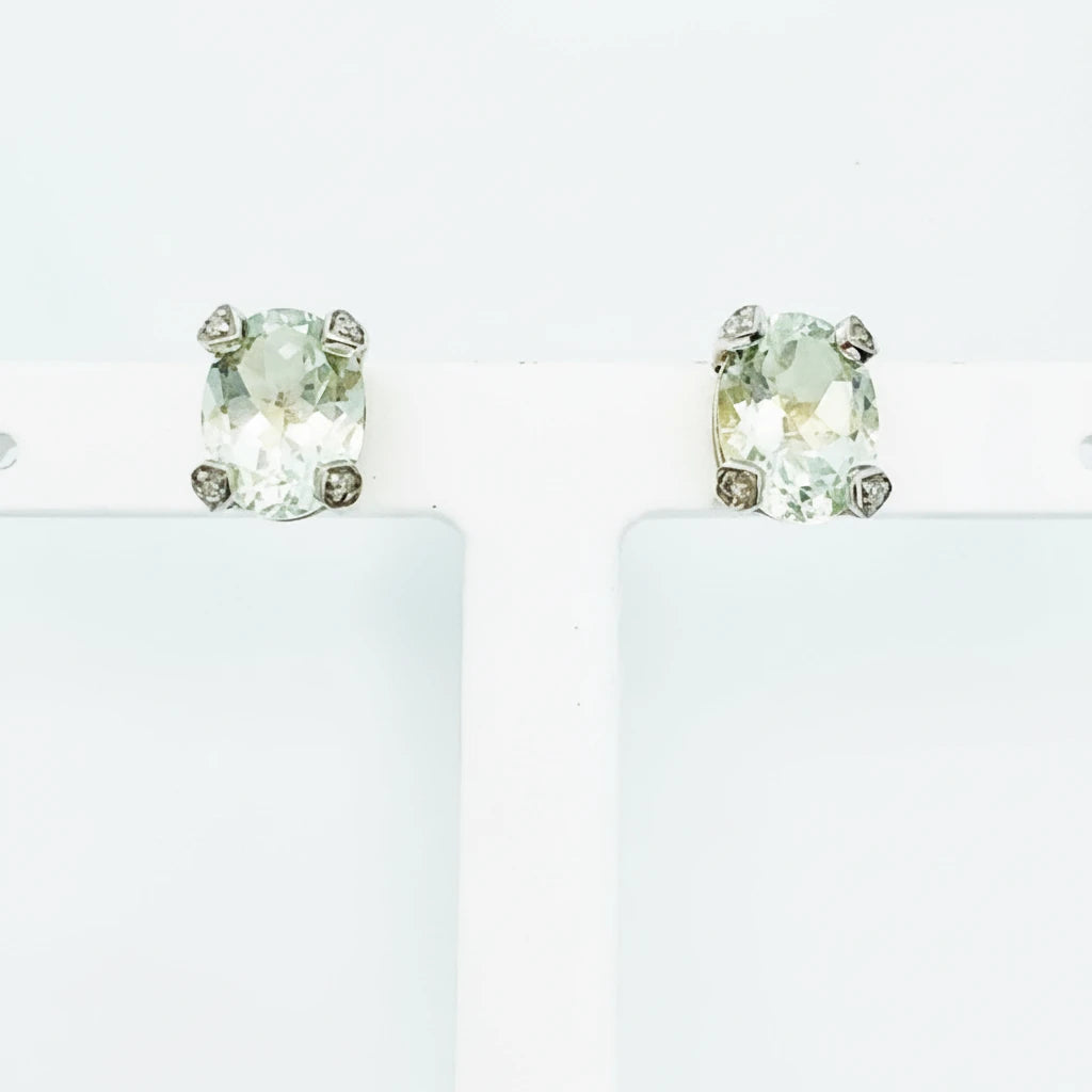 9ct YG Oval Aqua and Diamond Stud Earrings