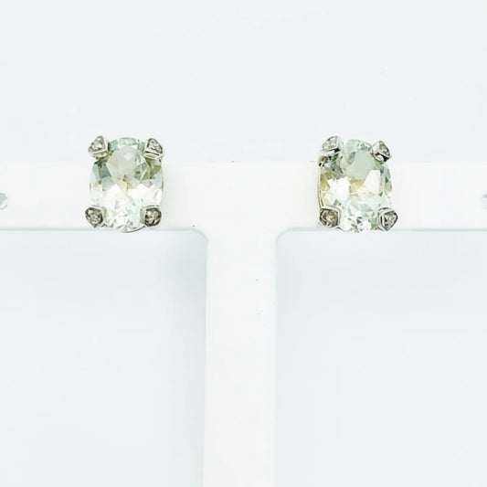 9ct YG Oval Aqua and Diamond Stud Earrings