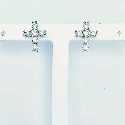 9ct WG CZ set Cross Stud Earrings