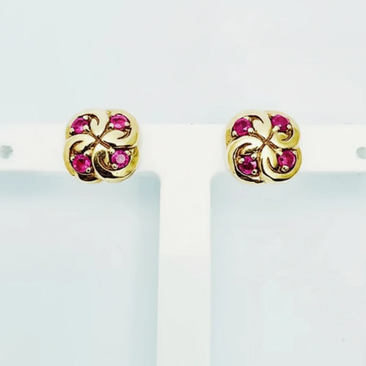 9ct YG Ruby Swirl Stud Earrings